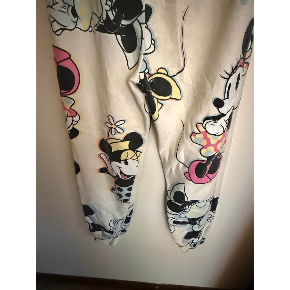 Disney Minnie Mouse All Over Print Joggers Cream Fleece Sweatpants Womens Large - Picture 4 of 5